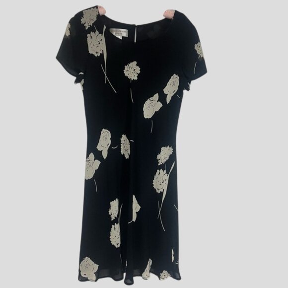 Jones New York 90s Vintage Black & Cream Floral Short Summer Dress - Picture 3 of 14